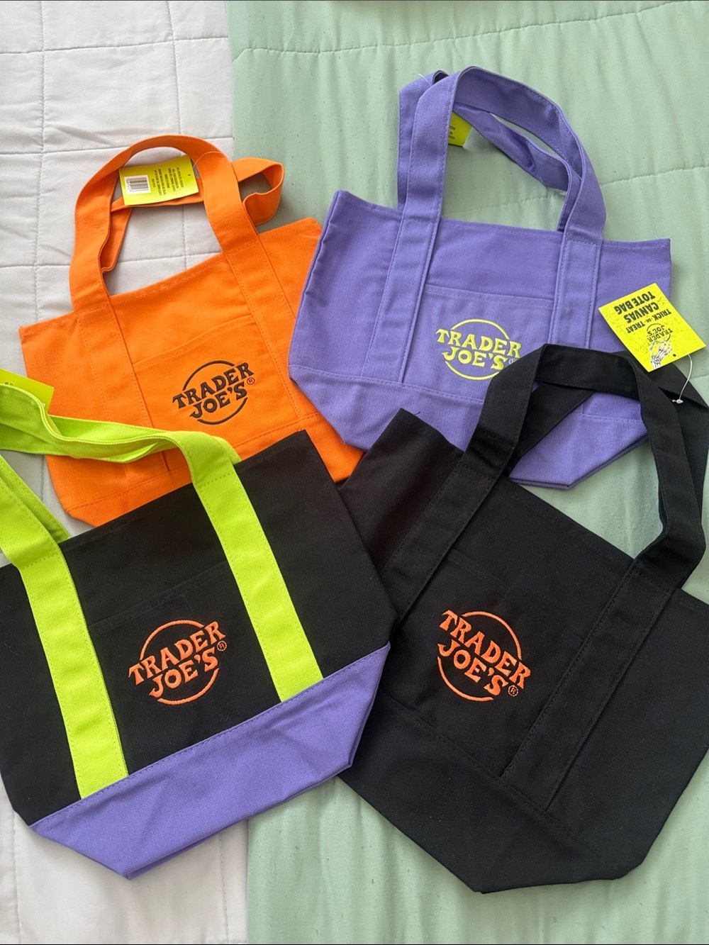Trader Joe's Purple Canvas Tote Bag - Small Everyday Handbag (4 complete set)